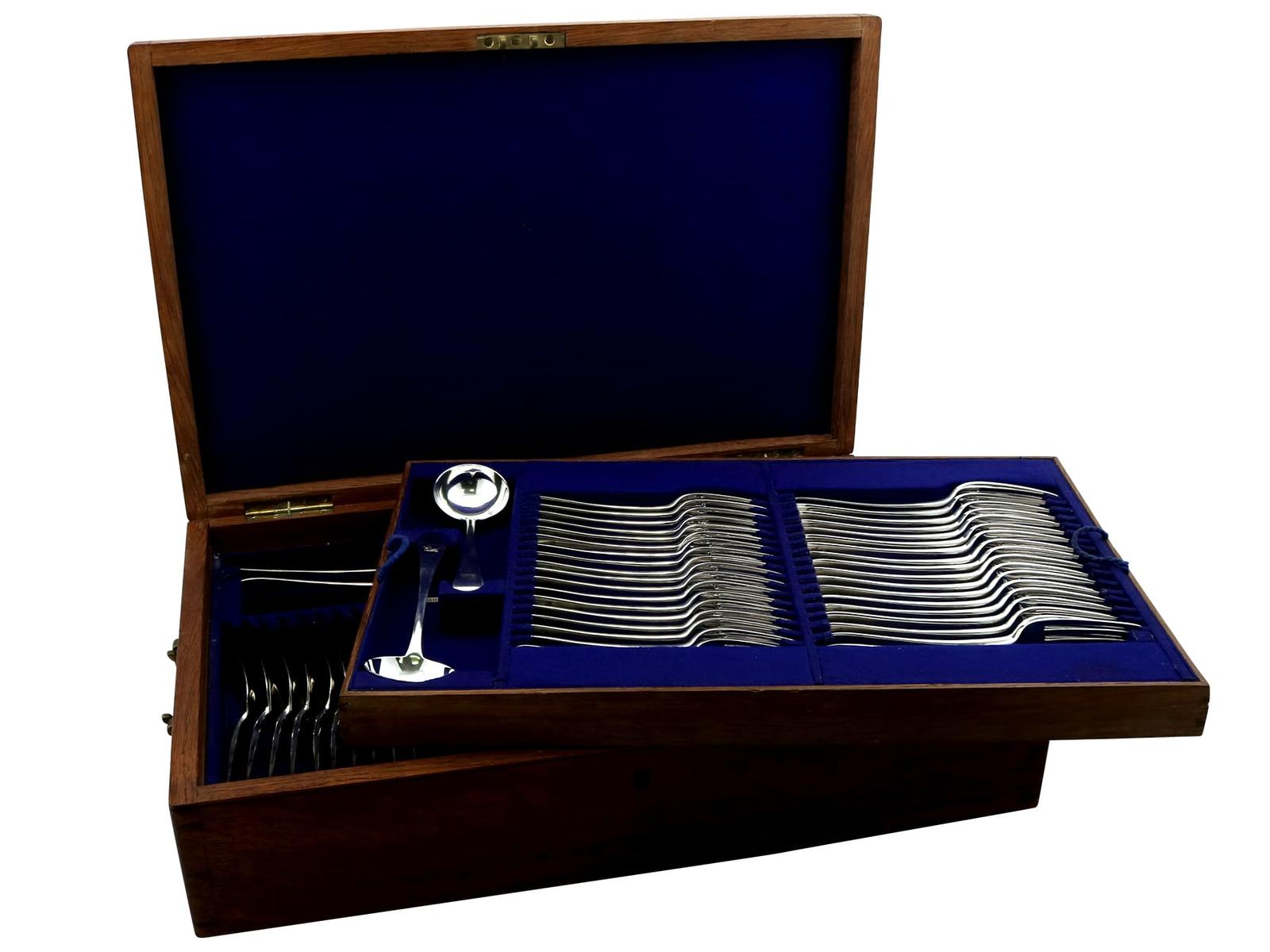 Antique Edwardian Sterling Silver Canteen of Cutlery 1906 (1 of 18)