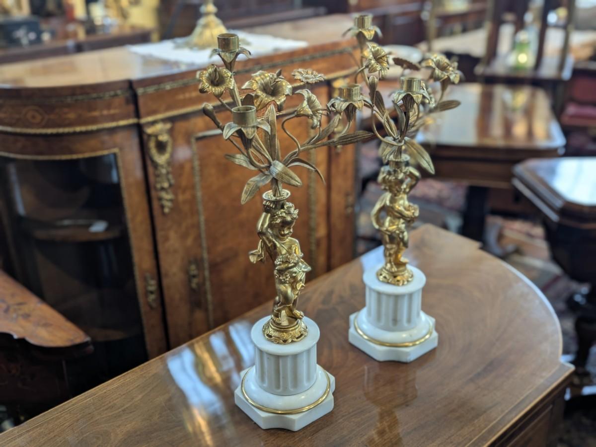 Pair Of Gilt-bronze Candelabra Supported By Cherubs (1 of 6) Pair Of Gilt-bronze Candelabra Supported By Cherubs (1 of 6)