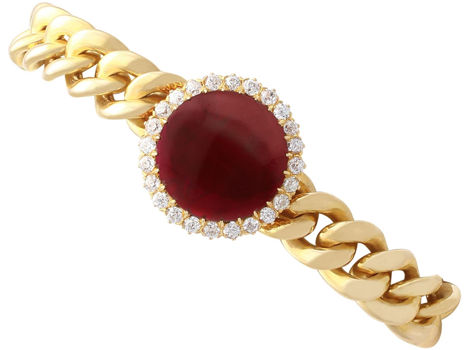 Antique 9.9ct Garnet & 1.07ct Diamond, 14ct Yellow Gold Bracelet c.1890 (1 of 12)