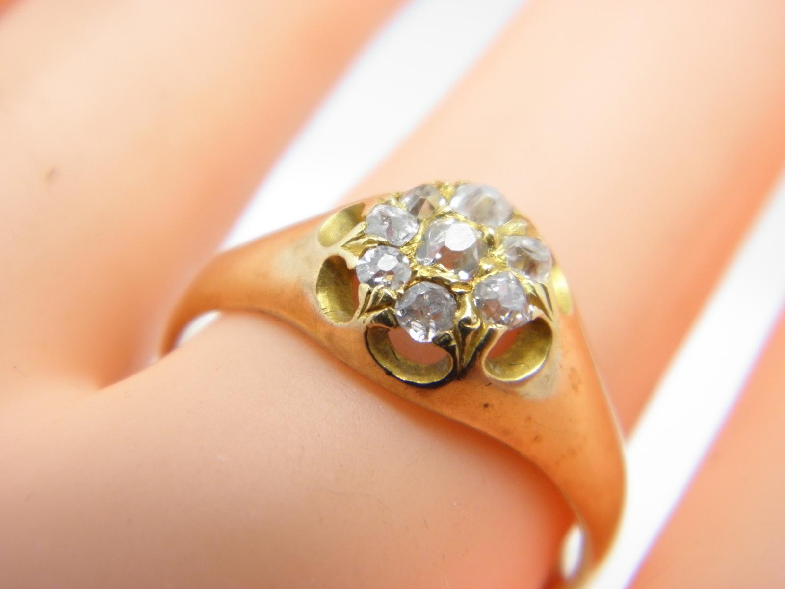 Antique 18ct Gold 1.0 Cttw Diamond Cluster Gypsy Ring Rose Cut Size R (US Size 8.75) (1 of 13)