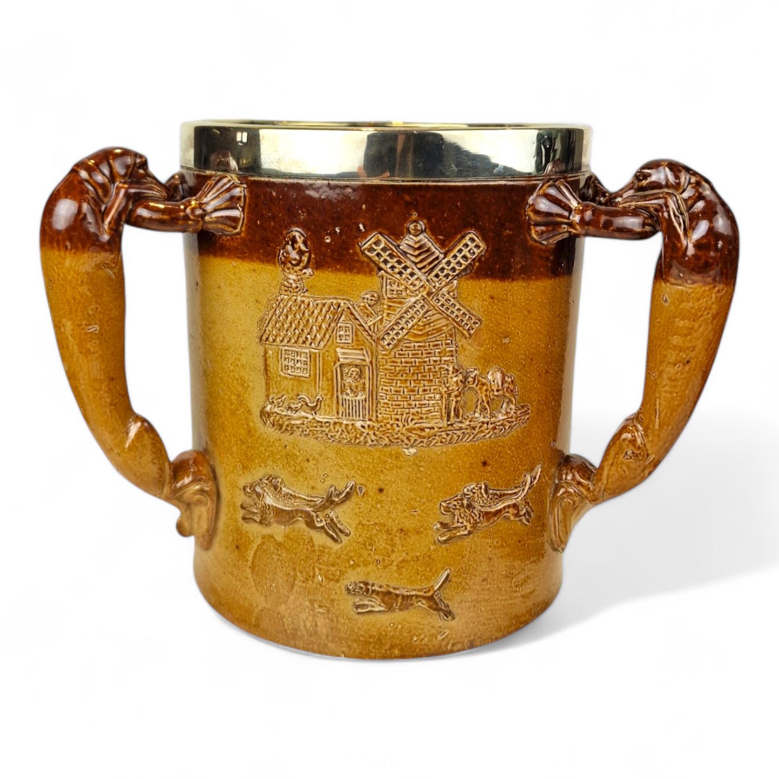 Large Doulton Lambeth, London, Loving Cup with a Solid Sterling Silver Hallmarked Rim Dated 1885 (1 of 22)
