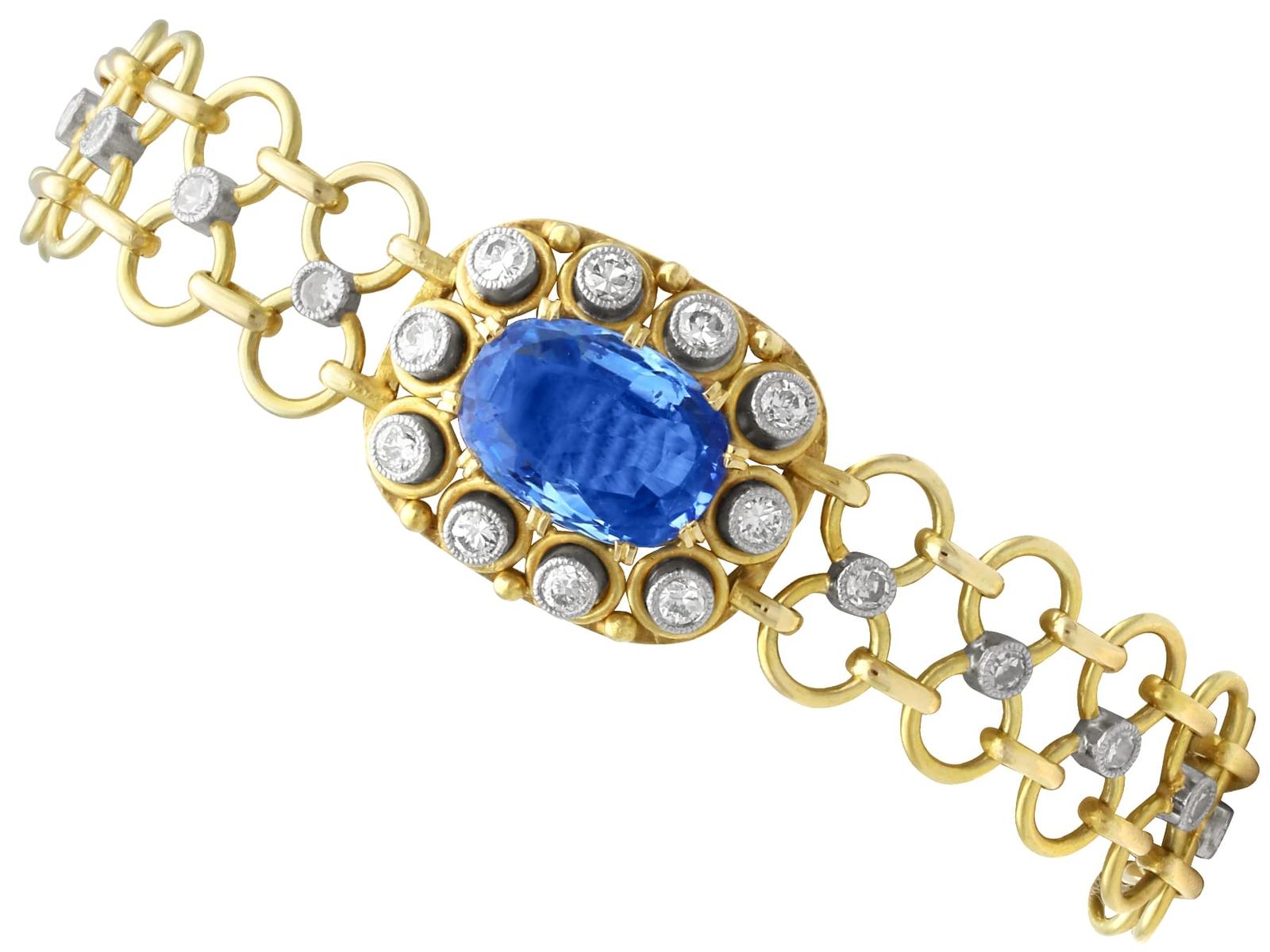 Vintage 5.72ct Sapphire & 1.10ct Diamond 12ct Yellow Gold Bracelet c.1950 (1 of 15)