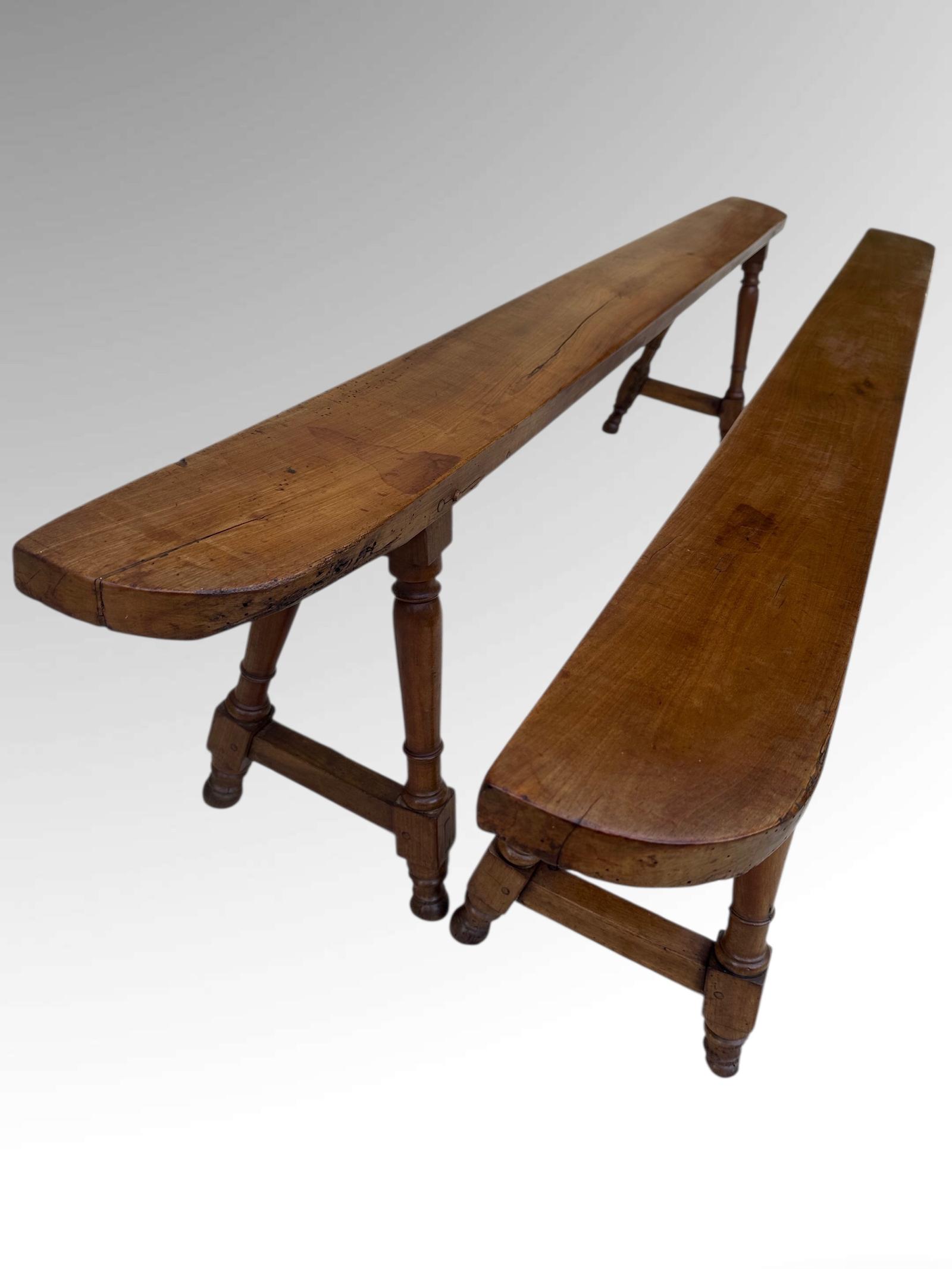 Antique French Pair Rustic Fruitwood Benches (1 of 12)