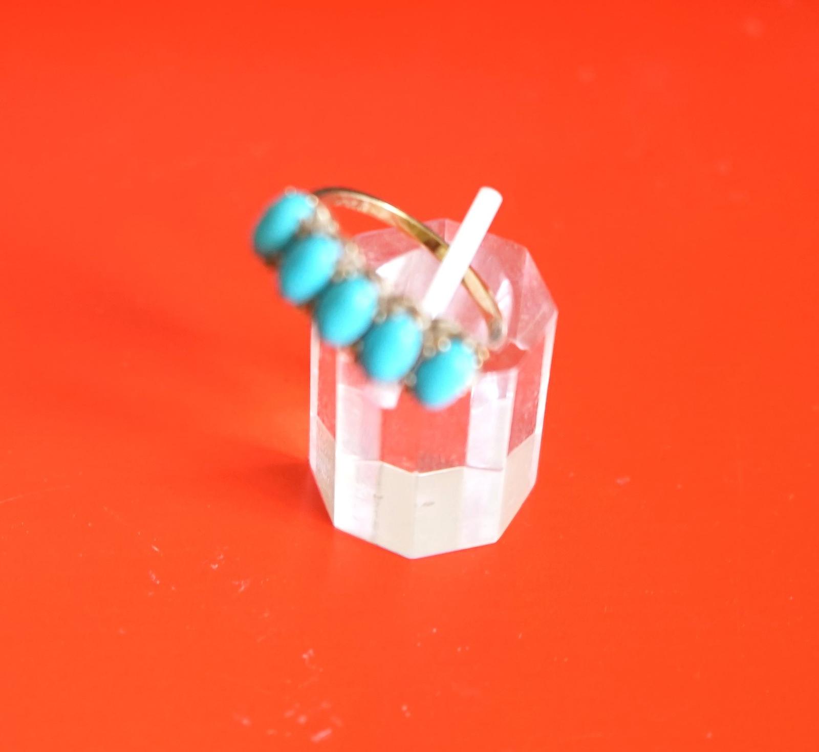 Vintage 9ct Gold Five Stone Turquoise Ring - Boxed (1 of 9)