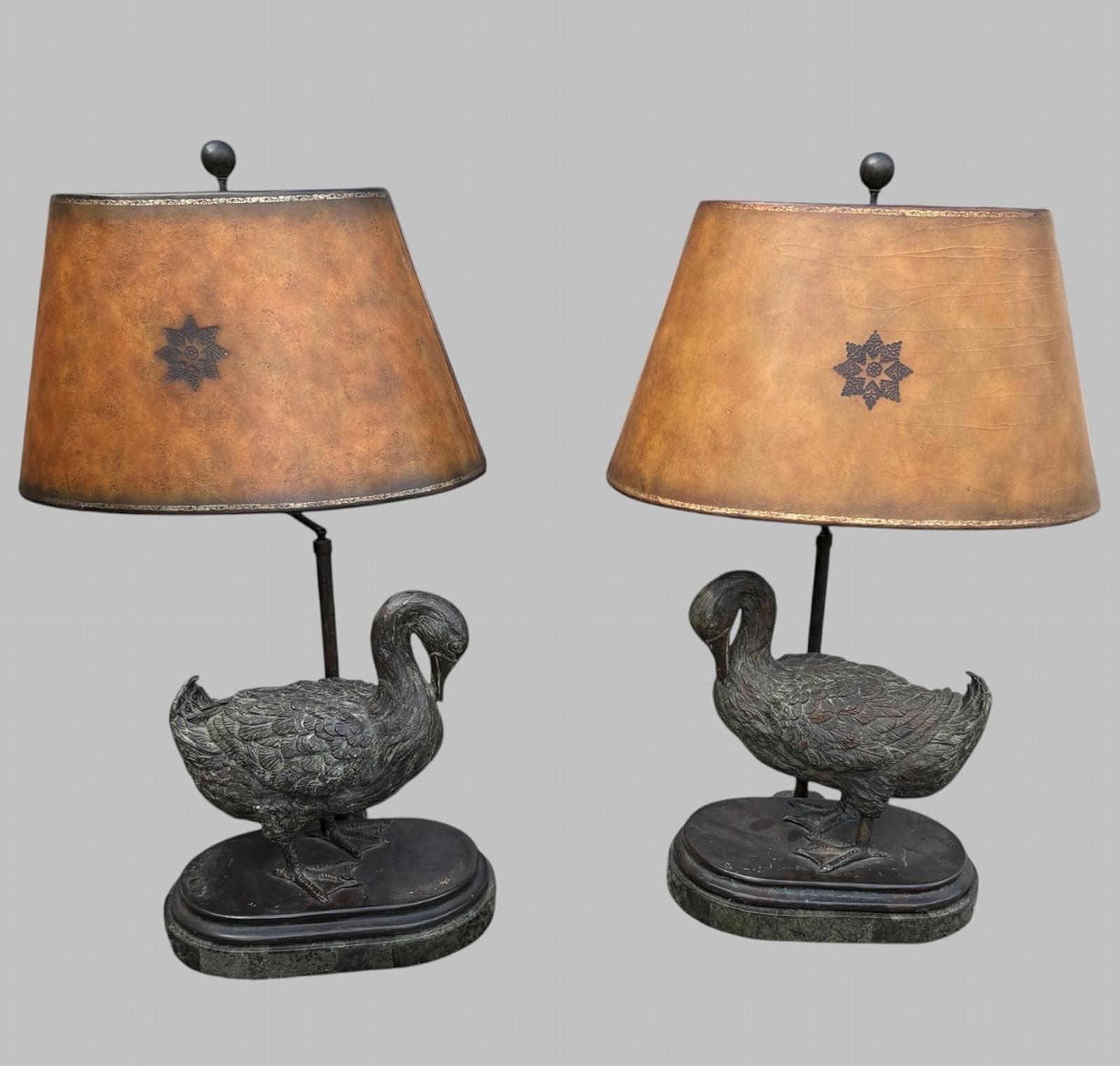 Fabulous Pair of Patinated Metal Duck Table Lamps on Marble Base (1 of 8) Fabulous Pair of Patinated Metal Duck Table Lamps on Marble Base (1 of 8)