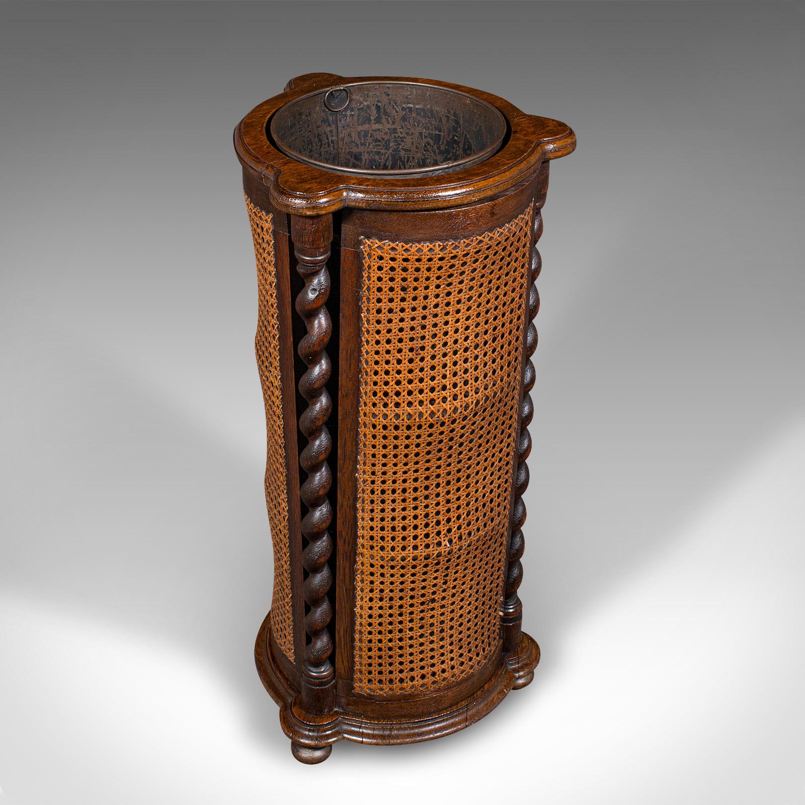 Antique Cylindrical Stick Stand, English, Oak, Reception, Umbrella - Edwardian (1 of 11)