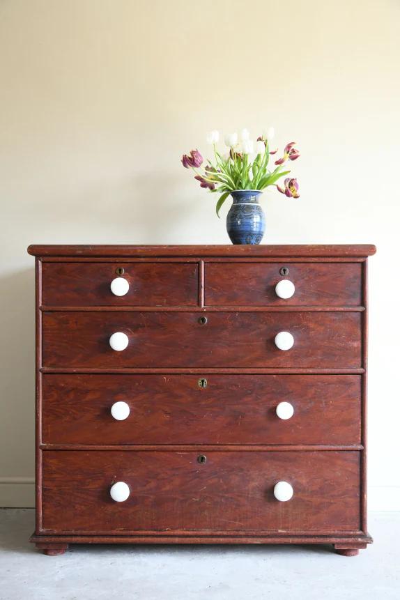 Antique Stained Pine Chest of Drawers (1 of 12)