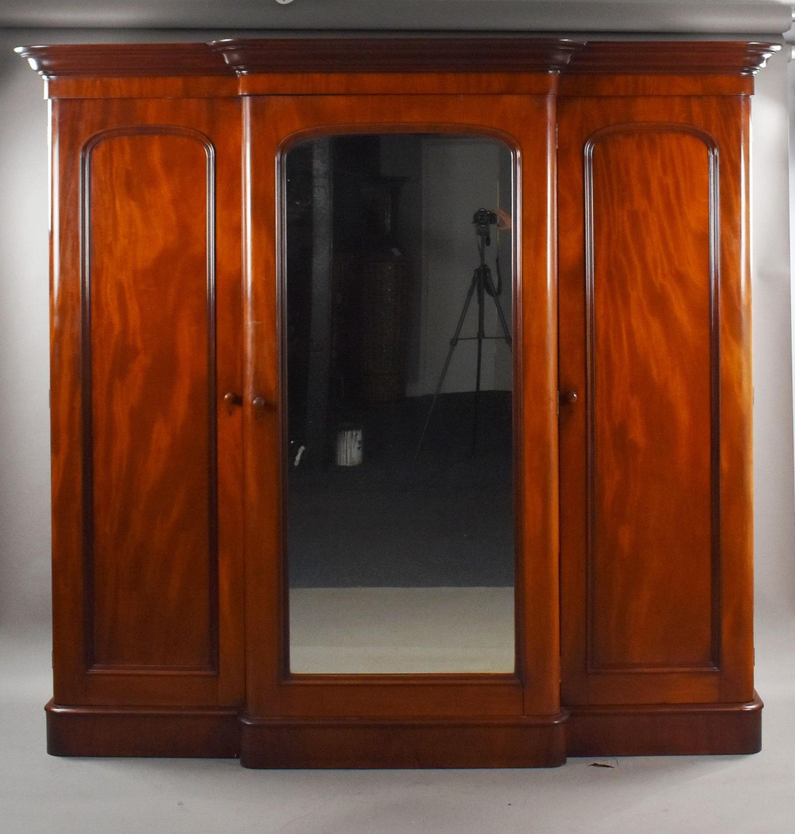 Victorian Mahogany Breakfront Triple Wardrobe (1 of 7)