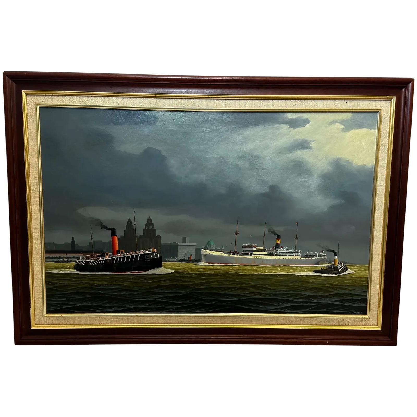 Oil Painting Alca Passenger Cargo Ship Yeoman Line & Steam Ferry Boat Claughton (1 of 54)