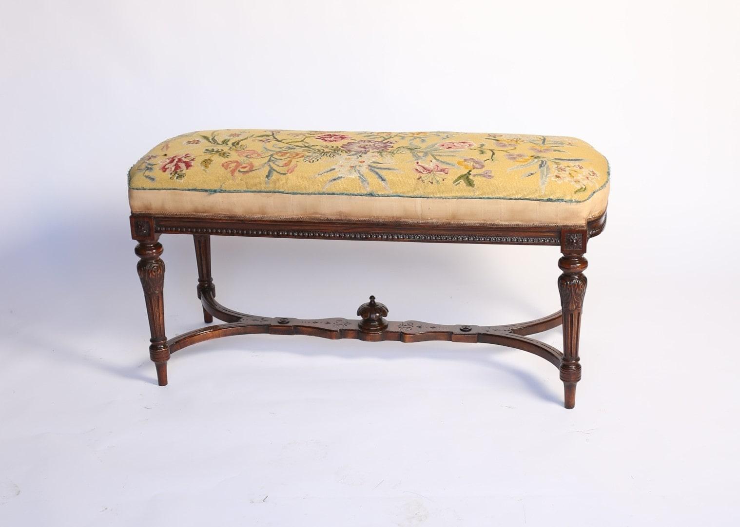 Victorian Carved Walnut Stool / Window Seat (1 of 12)