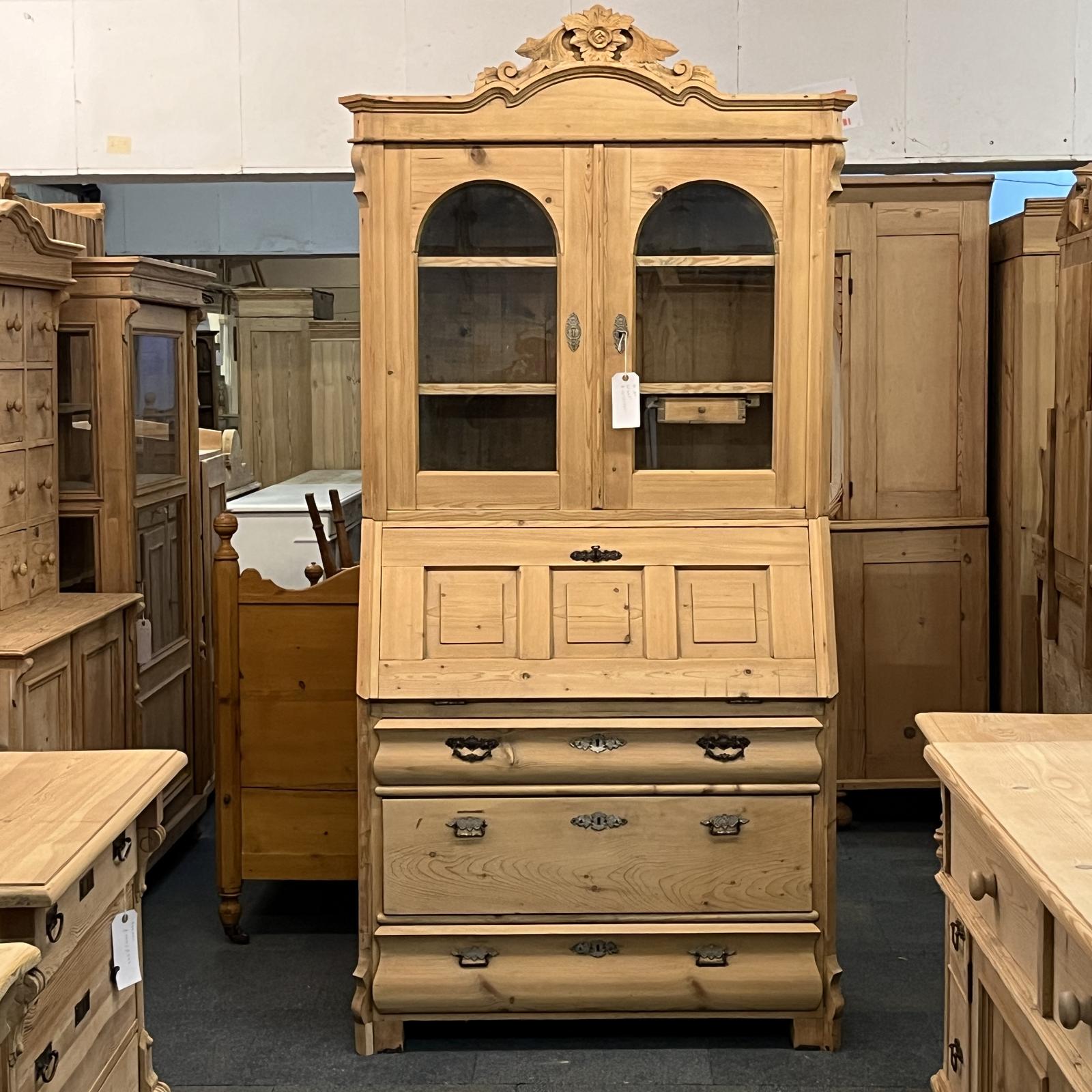 Large Glazed Antique Pine Secretaire (1 of 14)