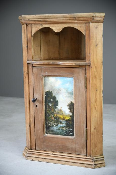 Rustic Pine Corner Cupboard Handpainted Fishing Scene (1 of 12) Rustic Pine Corner Cupboard Handpainted Fishing Scene (1 of 12)