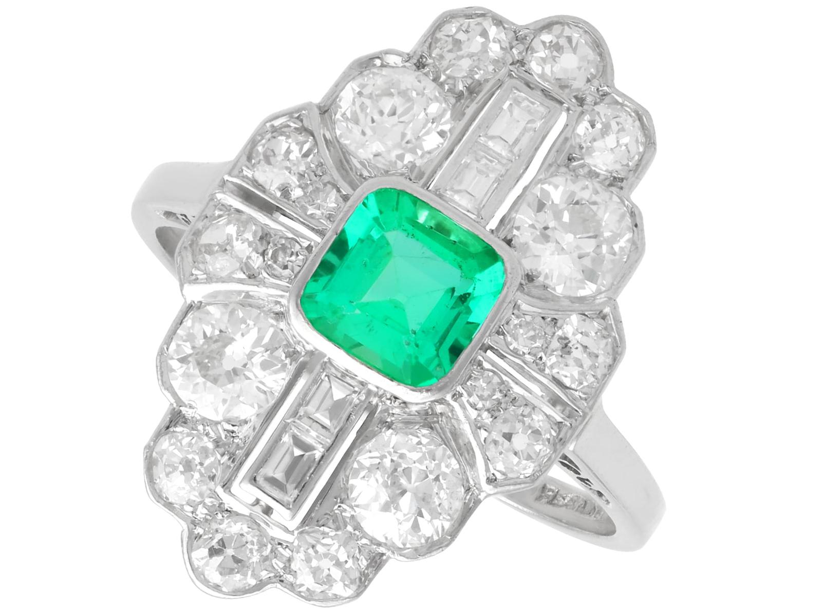 Art Deco 0.70ct Emerald & 2.42ct Diamond, Platinum Ring c.1930 (1 of 14)