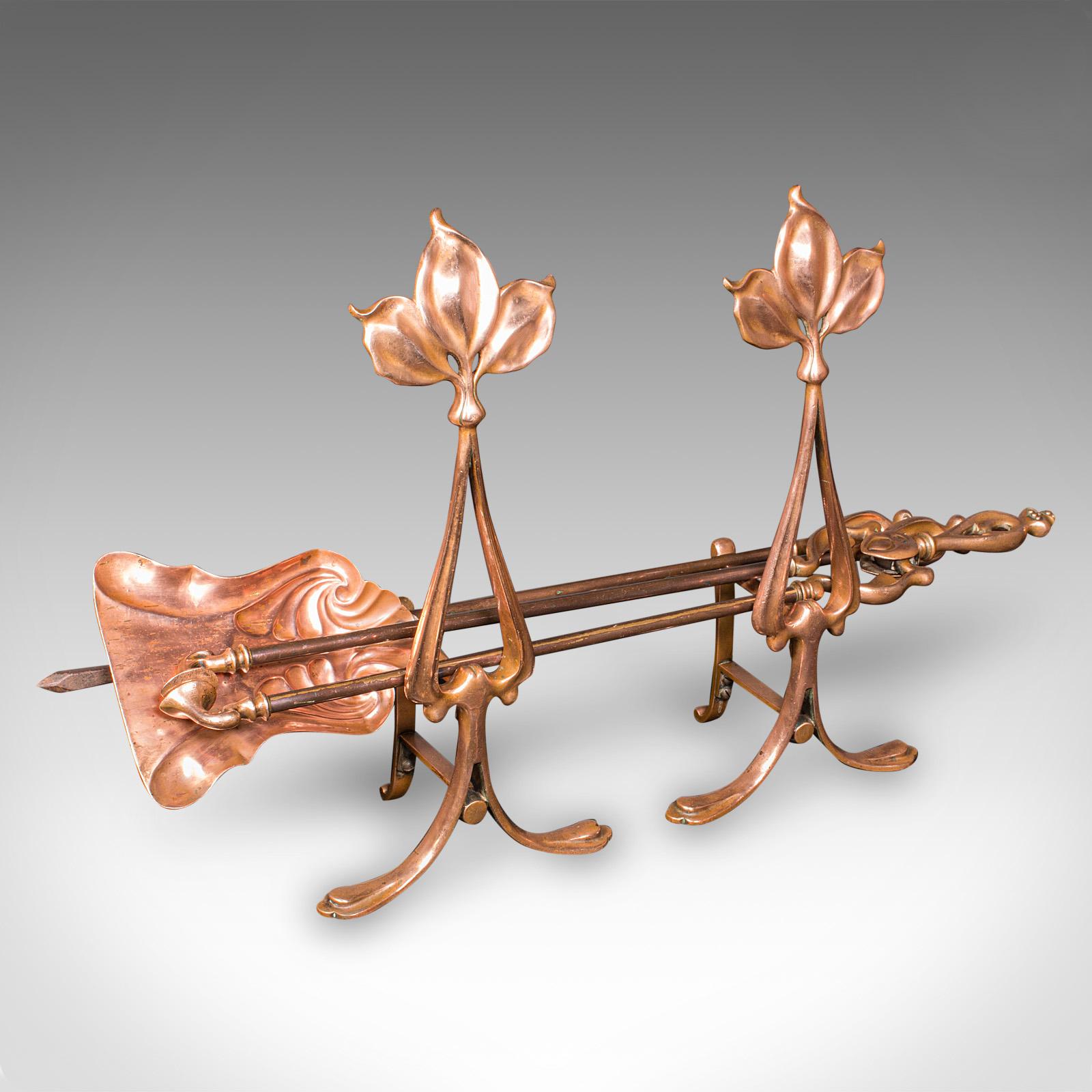 Antique Fireside Companion Set - French Bronze Fire Tools - Art Nouveau c.1890 (1 of 12)