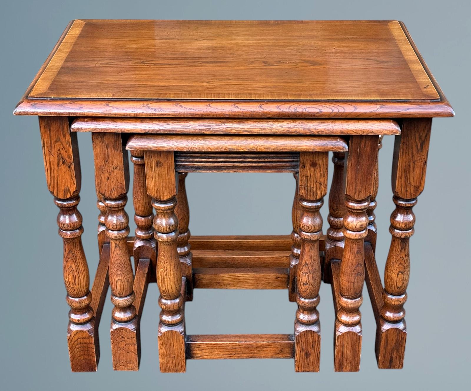 Oak and Walnut Nest of Three Graduated Tables (1 of 14)