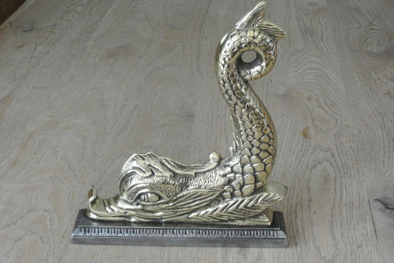 Brass Door Porter Door Stop Dolphin Koi Coalbrookdale Style c.1910-1920 (1 of 7)
