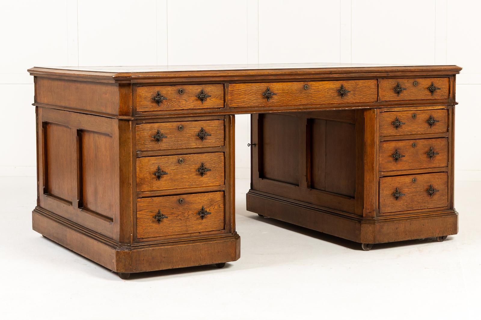 Large 19th Century English Oak Partners Desk (1 of 10)