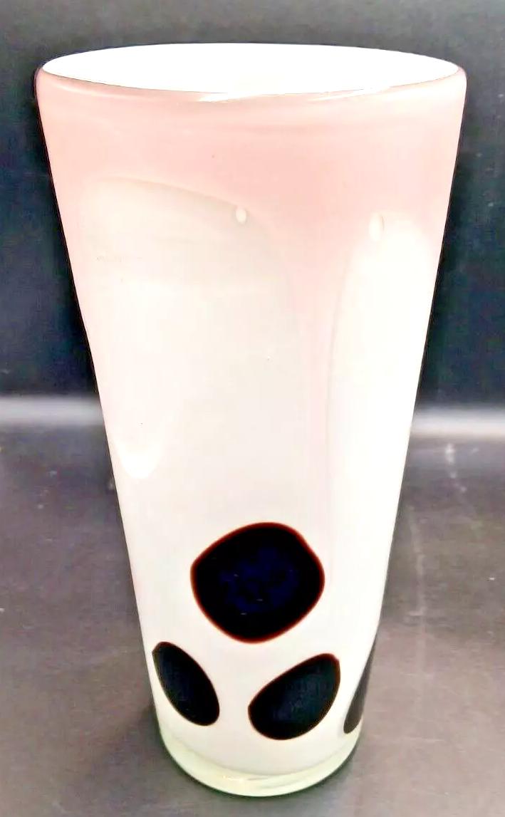 Dramatic Italian Murano Vase, Finished in White with Subtle Pink Lava Flow & Deep Black Circles (1 of 6) Dramatic Italian Murano Vase, Finished in White with Subtle Pink Lava Flow & Deep Black Circles (1 of 6)