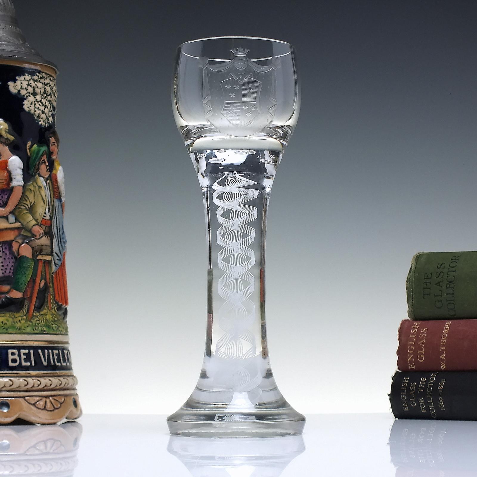 Josephinenhutte Armorial Engraved Opaque Twist Schnapps Glass c.1900 (1 of 5)