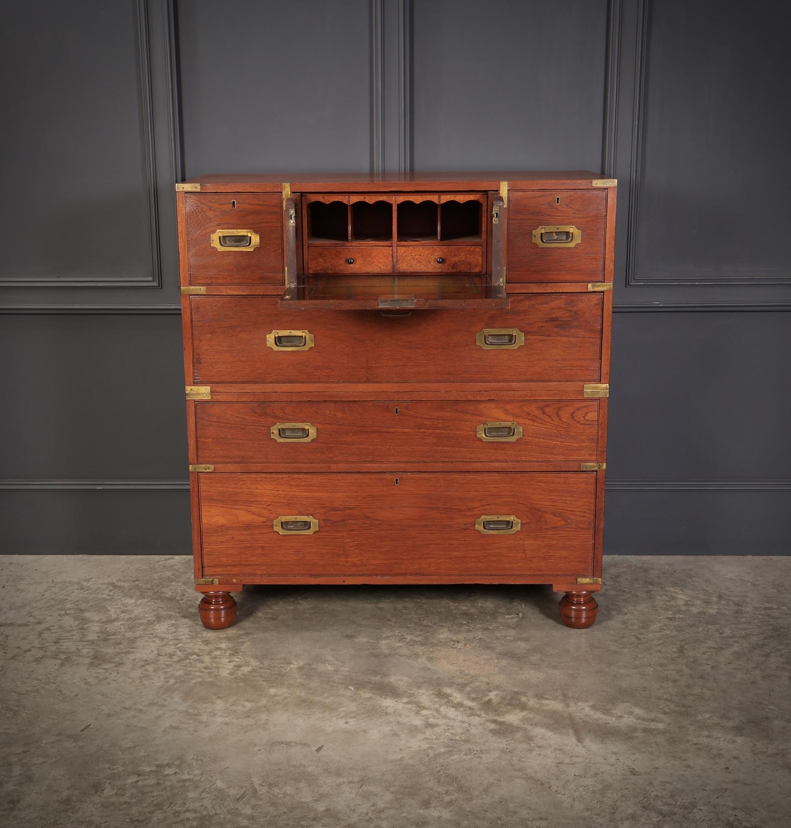 Genuine Victorian Teak Military Secretaire Chest (1 of 11)