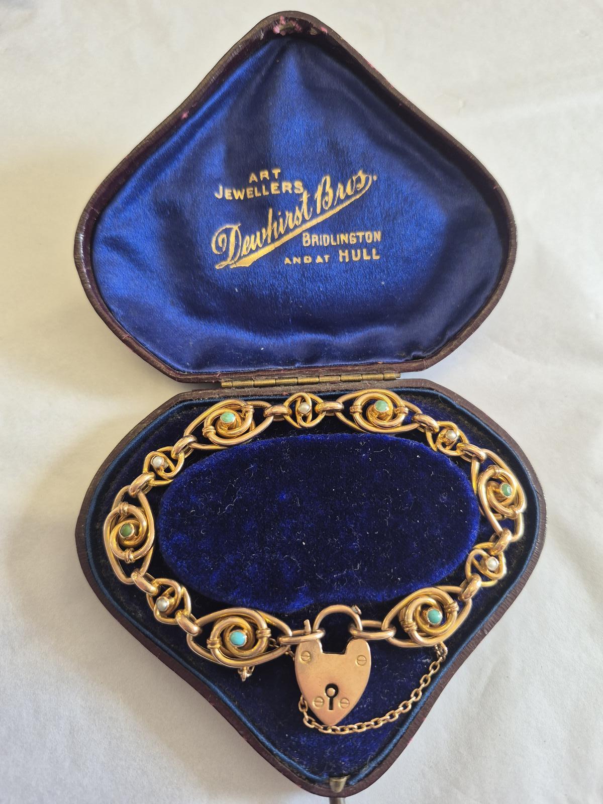 Antique 9ct Seed Pearl and Turquoise Bracelet (1 of 6)