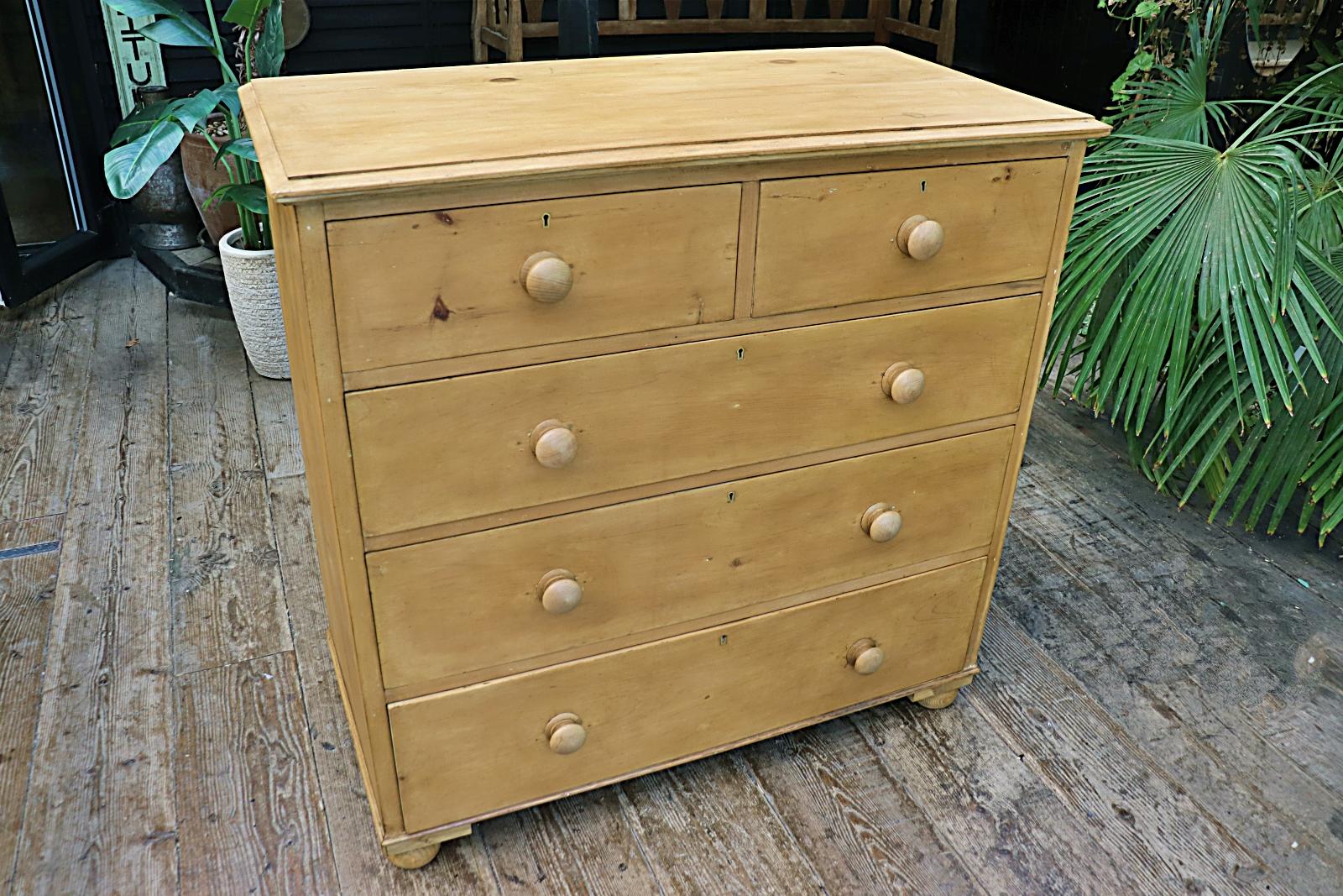 Fabulous & Large Old Stripped Pine Chest of Drawers (1 of 8)