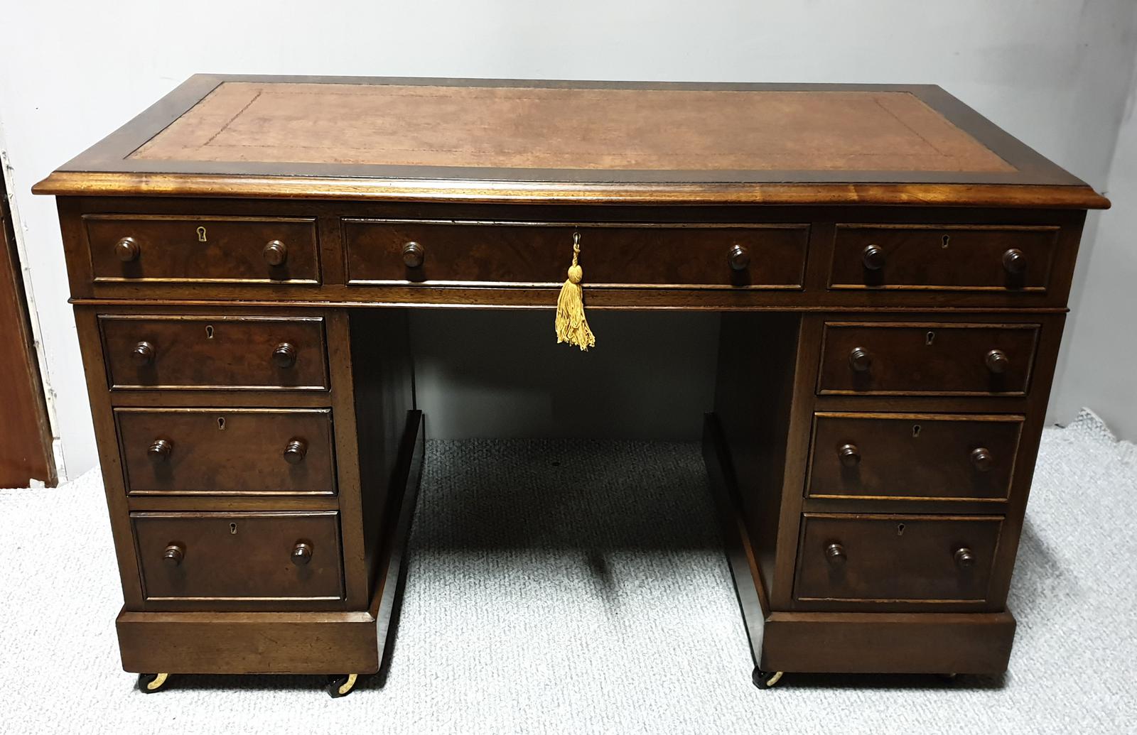 Burr Walnut & Mahogany Pedestal Desk (1 of 1)