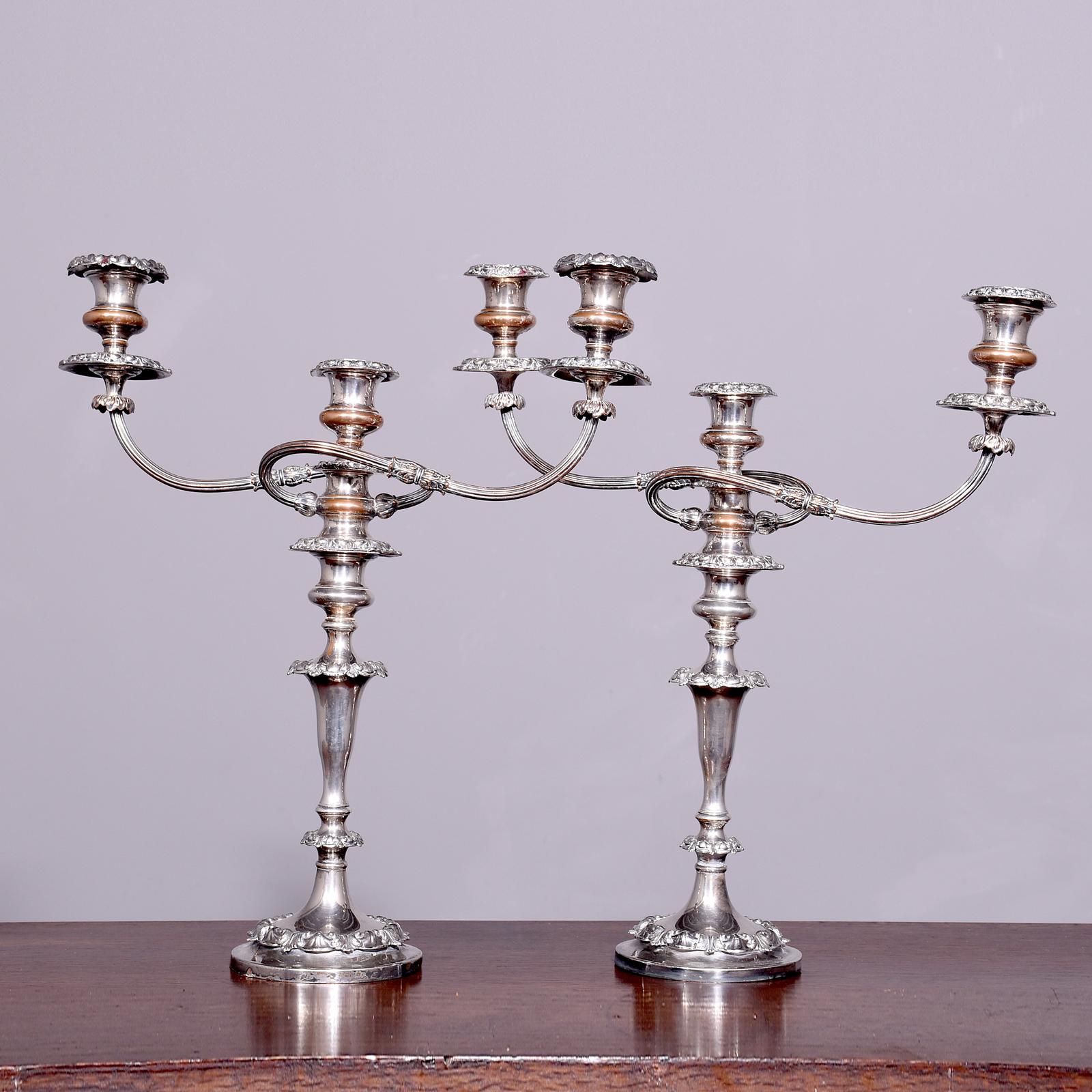 Pair of Circular Based Candelabra in Sheffield Plate (1 of 9)