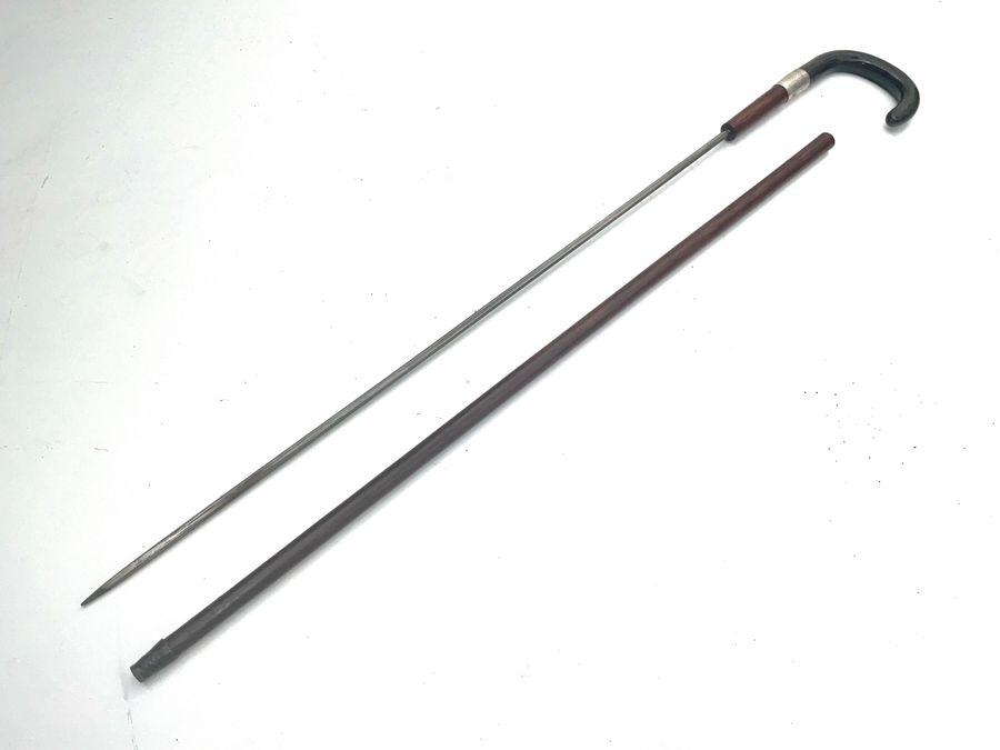 Gentleman’s Walking Stick Sword Stick with Horn Handle & Silver Collar (1 of 20)