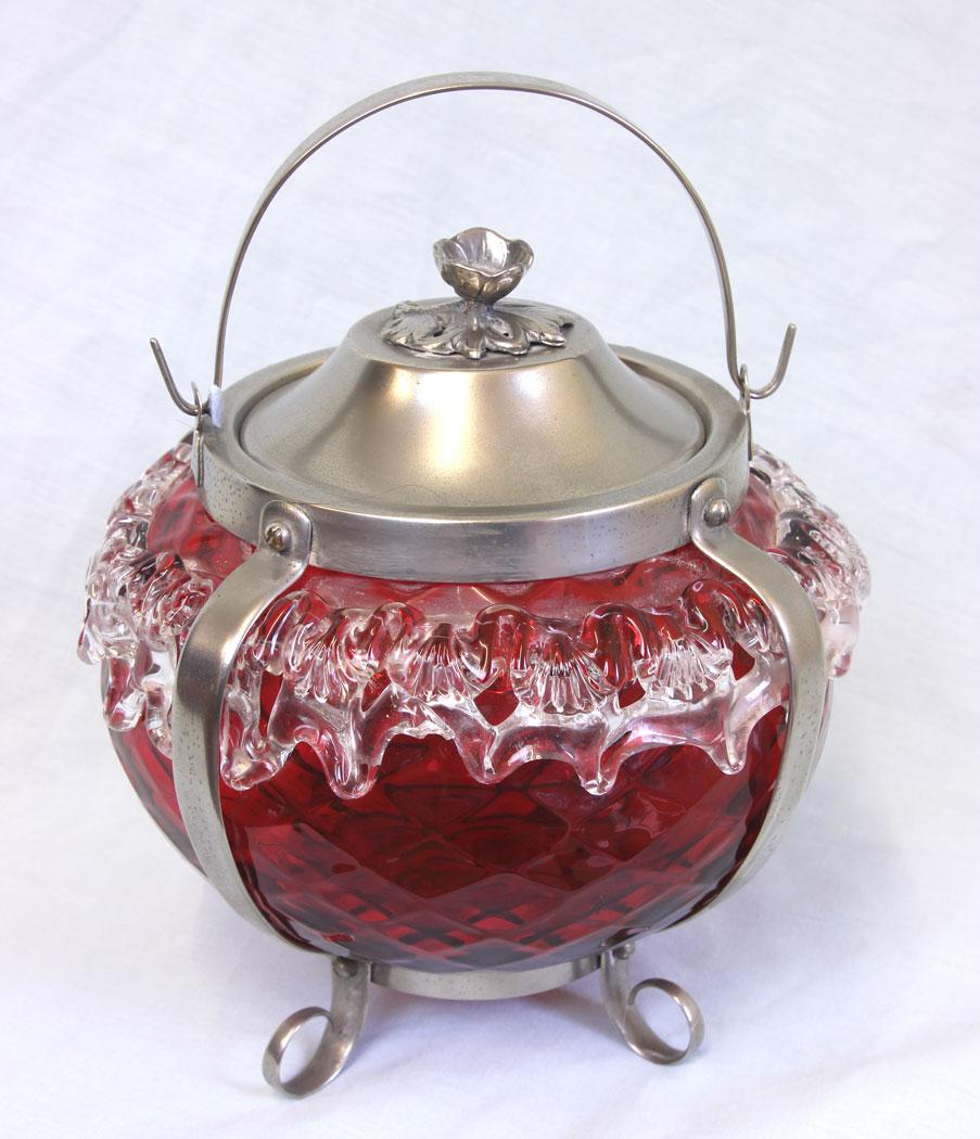 Fine Antique Victorian Cranberry Glass Large Biscuit Barrel (1 of 8)