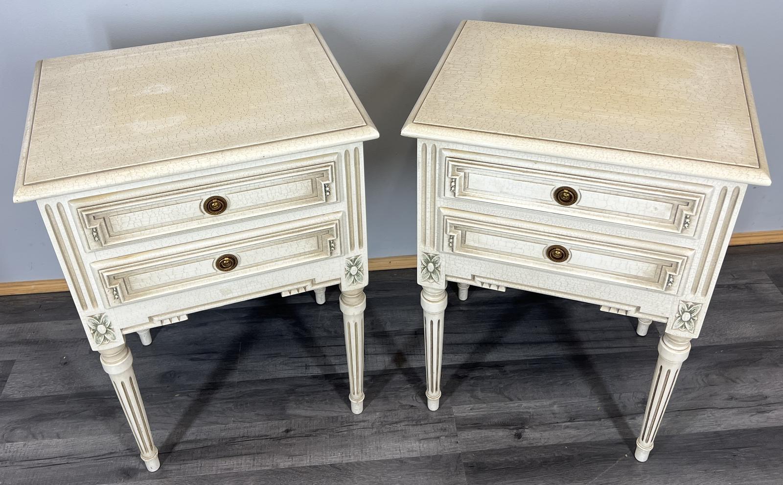 Pair of Bedside Tables Vintage Shabby Chic Carved Nightstands Cabinets (1 of 12)