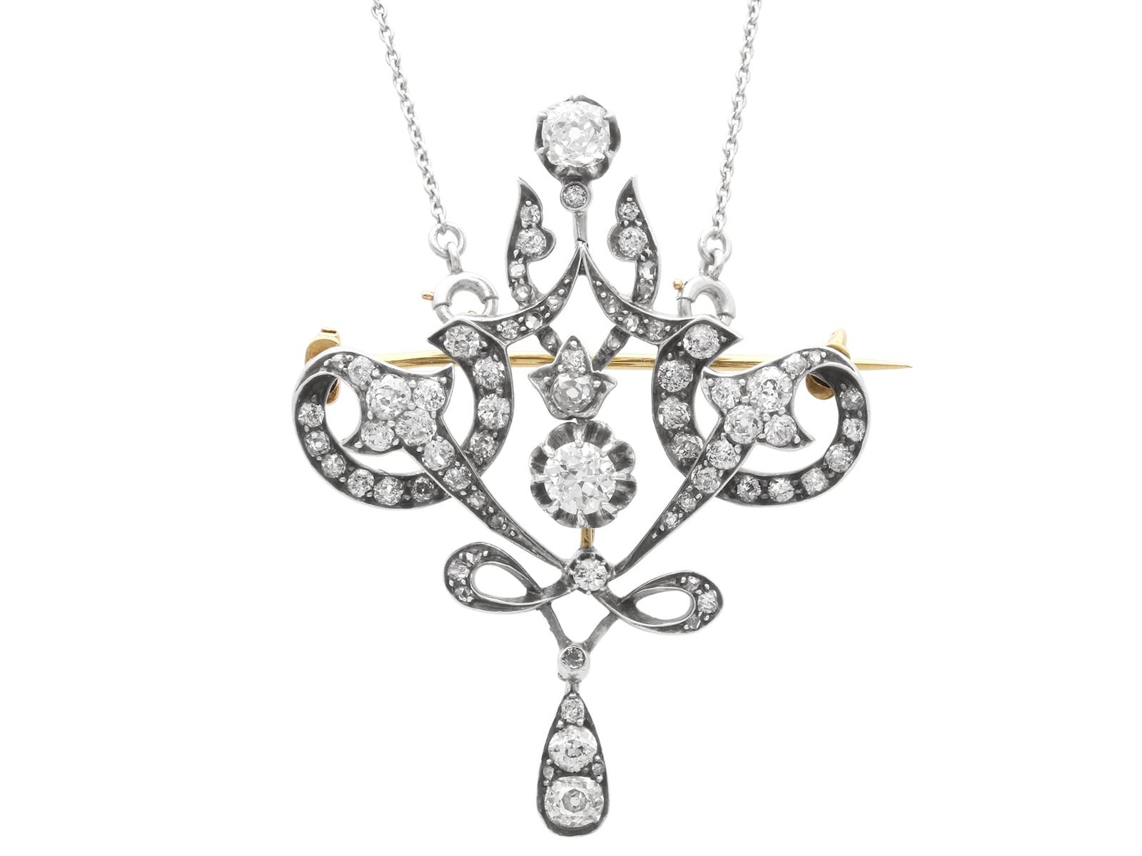 Antique 4.27ct Diamond & 15k Yellow Gold Pendant / Brooch c.1910 (1 of 27)