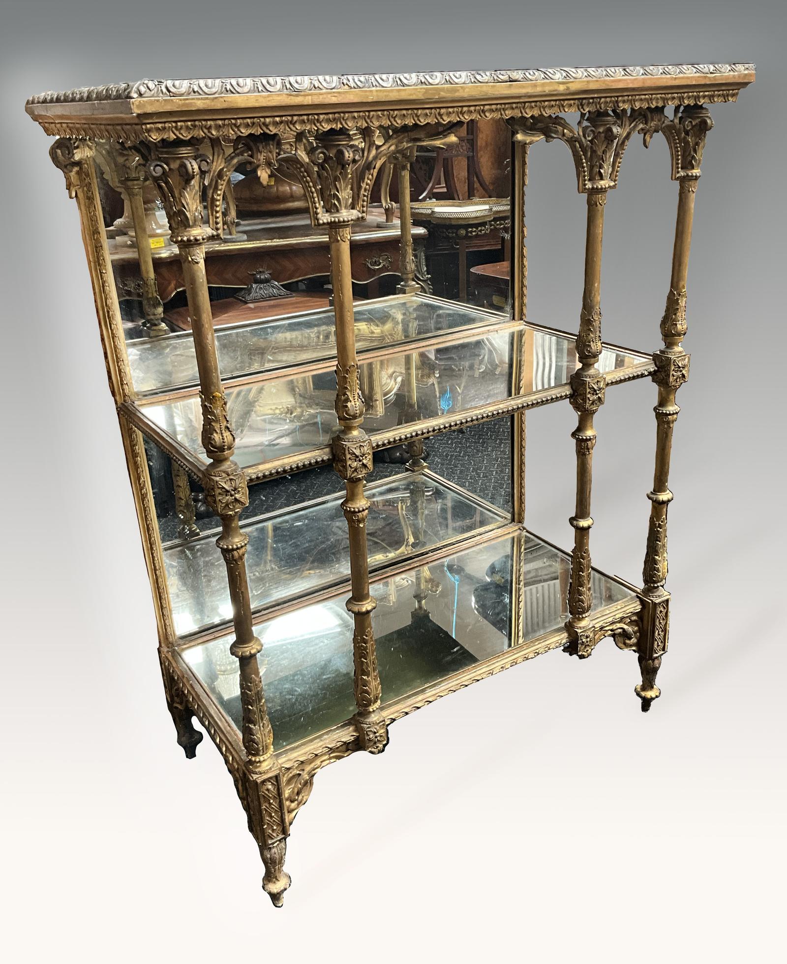 Fine Ornate Victorian Giltwood & Gesso Mirrored Display Shelf (1 of 6)