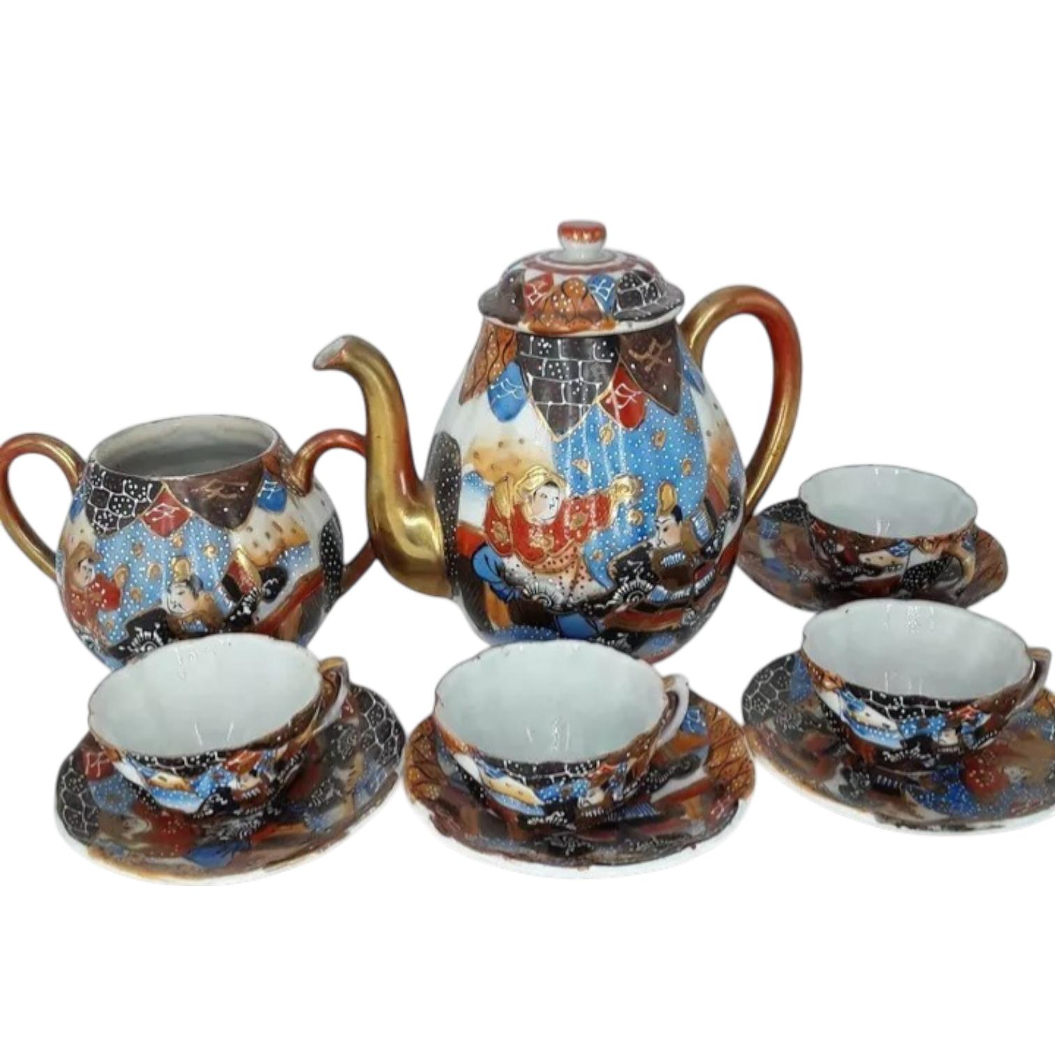 Antique Japanese Hand-painted Coffee Set – Gilded Porcelain with Traditional Figures (1 of 13) Antique Japanese Hand-painted Coffee Set – Gilded Porcelain with Traditional Figures (1 of 13)
