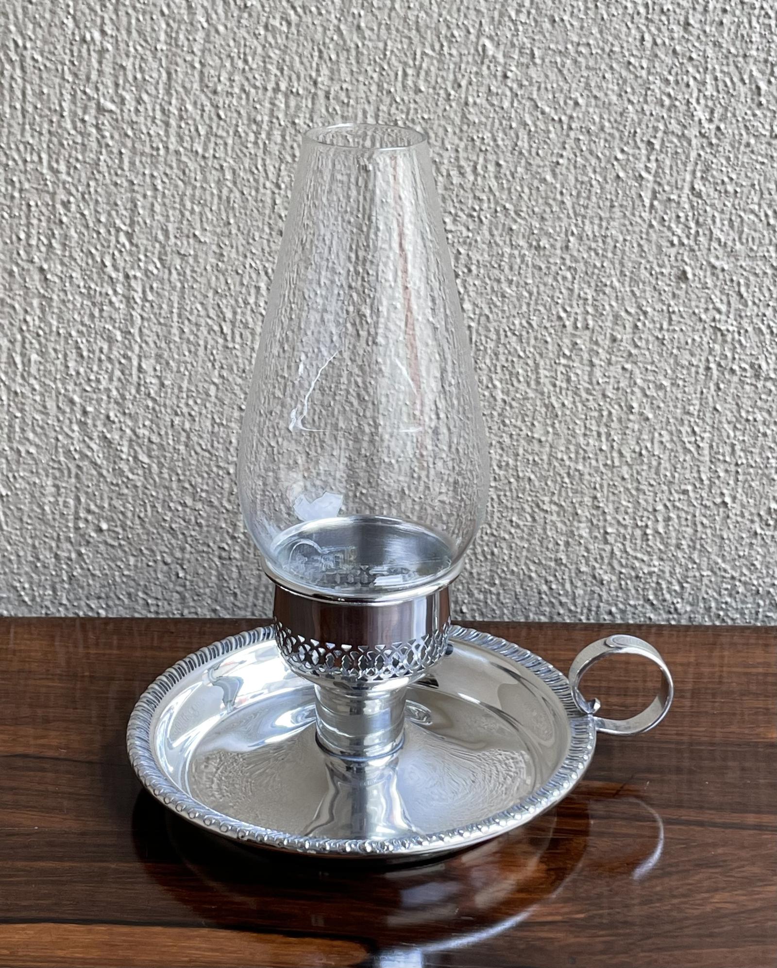 Art Deco Silver Chamberstick with Glass Shade (1 of 6)