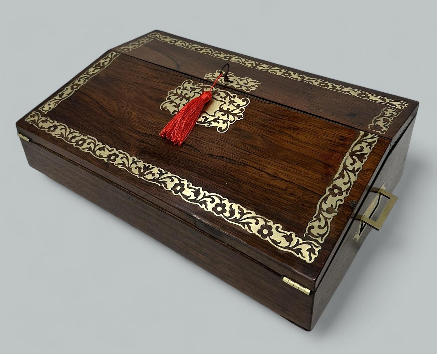 Antique French English Rosewood Brass Inlaid Boulle Writing Slope Box Desk - 19th Century (1 of 9)
