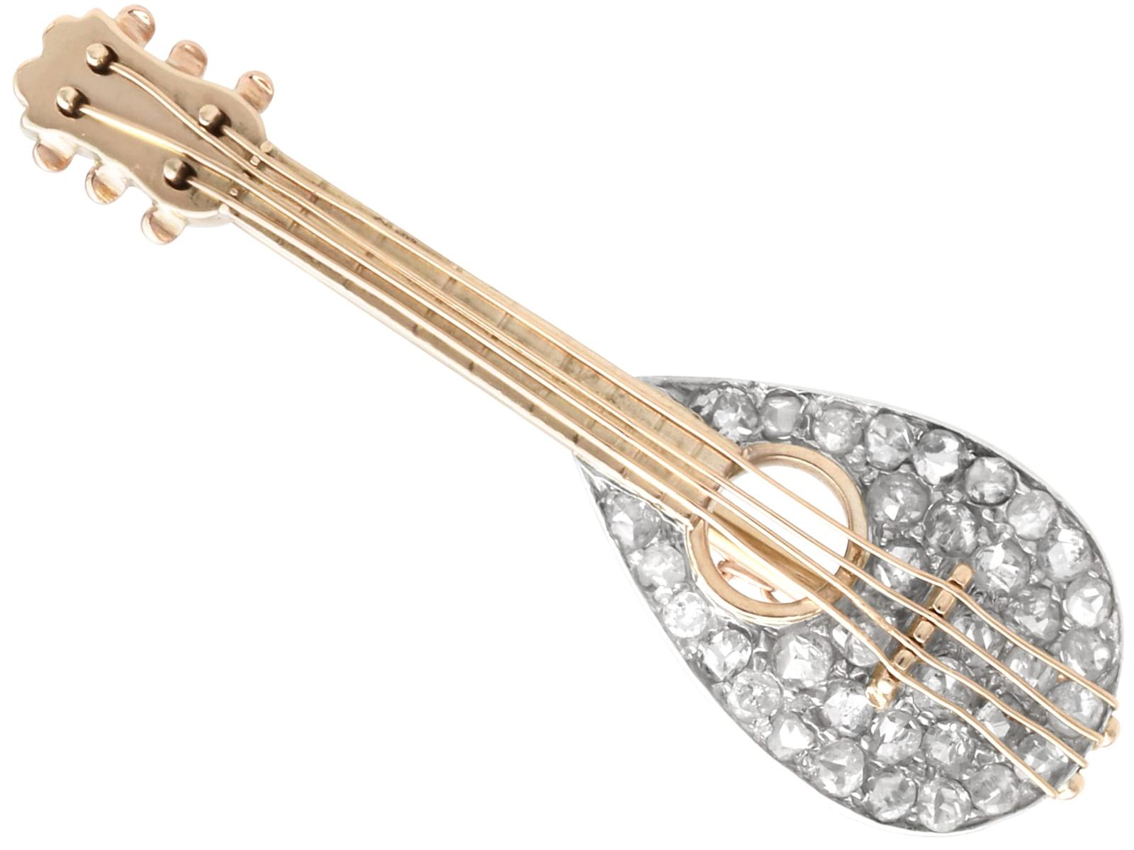 Antique 1.25ct Diamond and 9k Yellow Gold Mandolin Brooch Circa 1890 (1 of 10)
