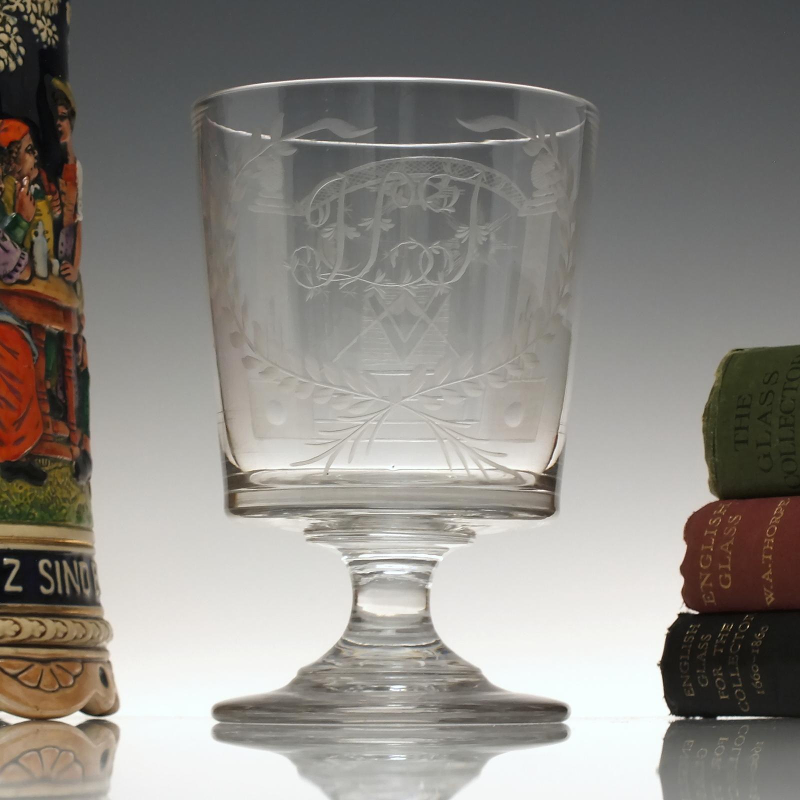 Large Antique 19th Century Masonic Engraved Glass Rummer C1820 (1 of 7)