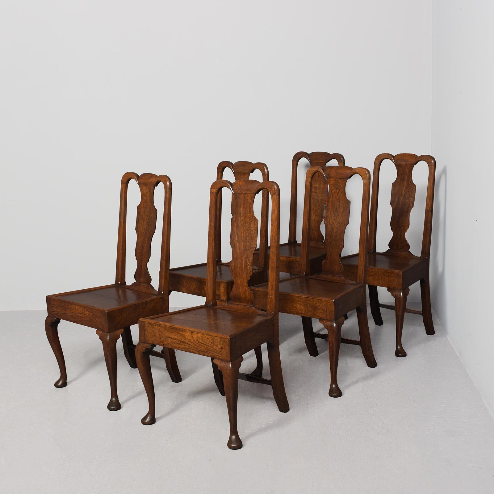 Rare Set of 6 George 1st Figured-oak, Cabriole-leg Dining Chairs with a Wonderful Colour & Patina (1 of 9) Rare Set of 6 George 1st Figured-oak, Cabriole-leg Dining Chairs with a Wonderful Colour & Patina (1 of 9)