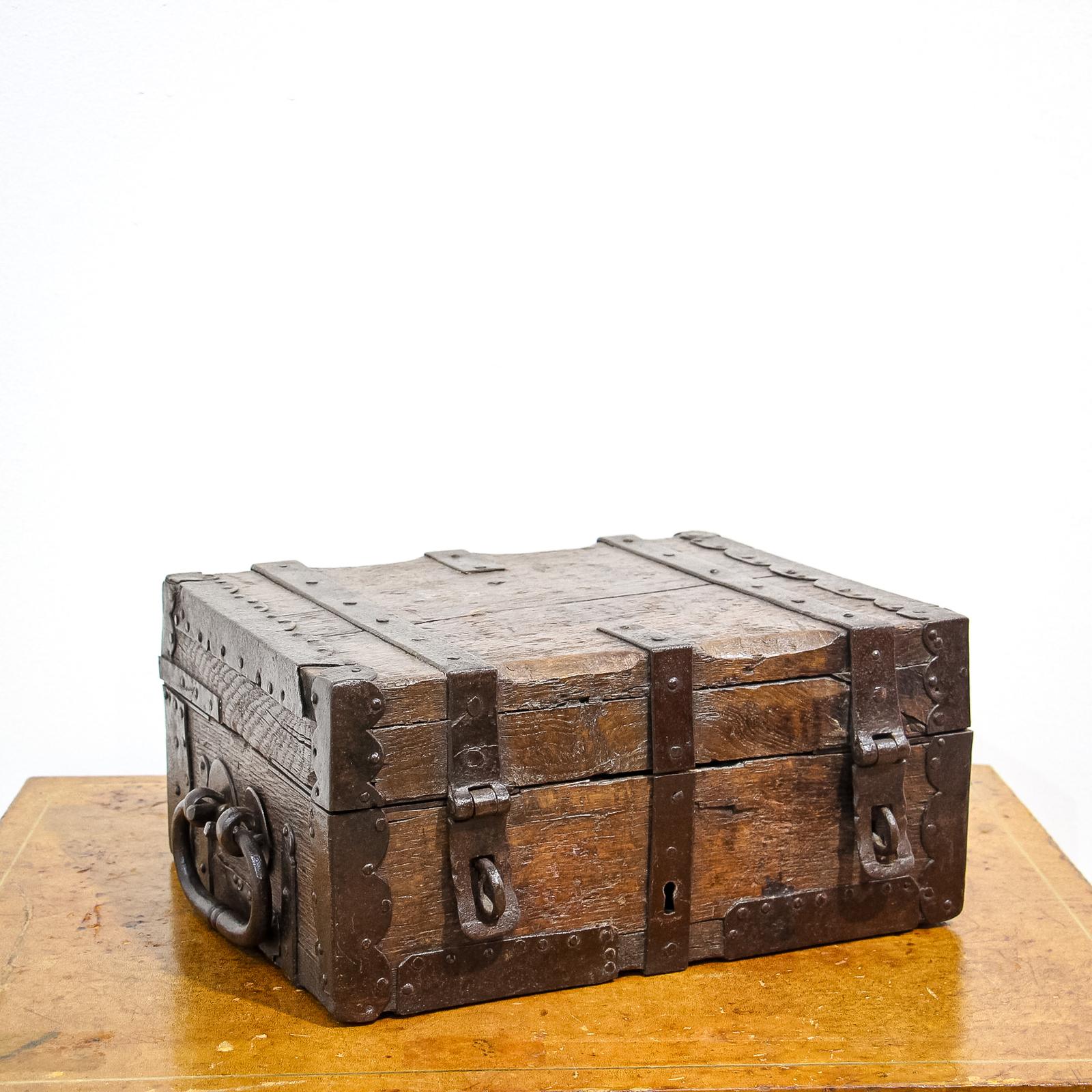 Rare Small 17th Century Oak Iron Bound Strong Box (1 of 12)