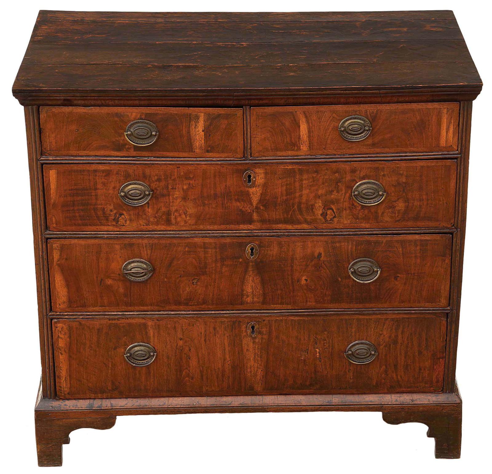 Exquisite Crossbanded Walnut / Oak Chest of Drawers - Antique Georgian 18th Century & Later (1 of 9)