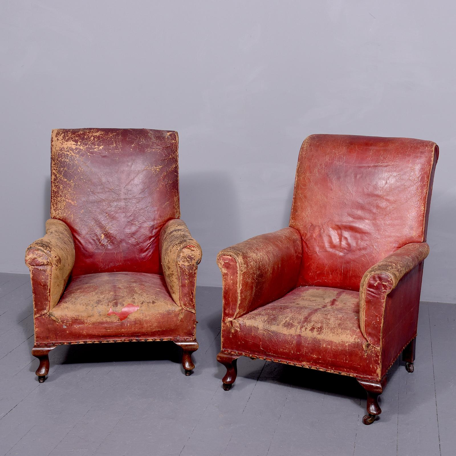Pair of Country House Red Leather Library Chairs (1 of 7)