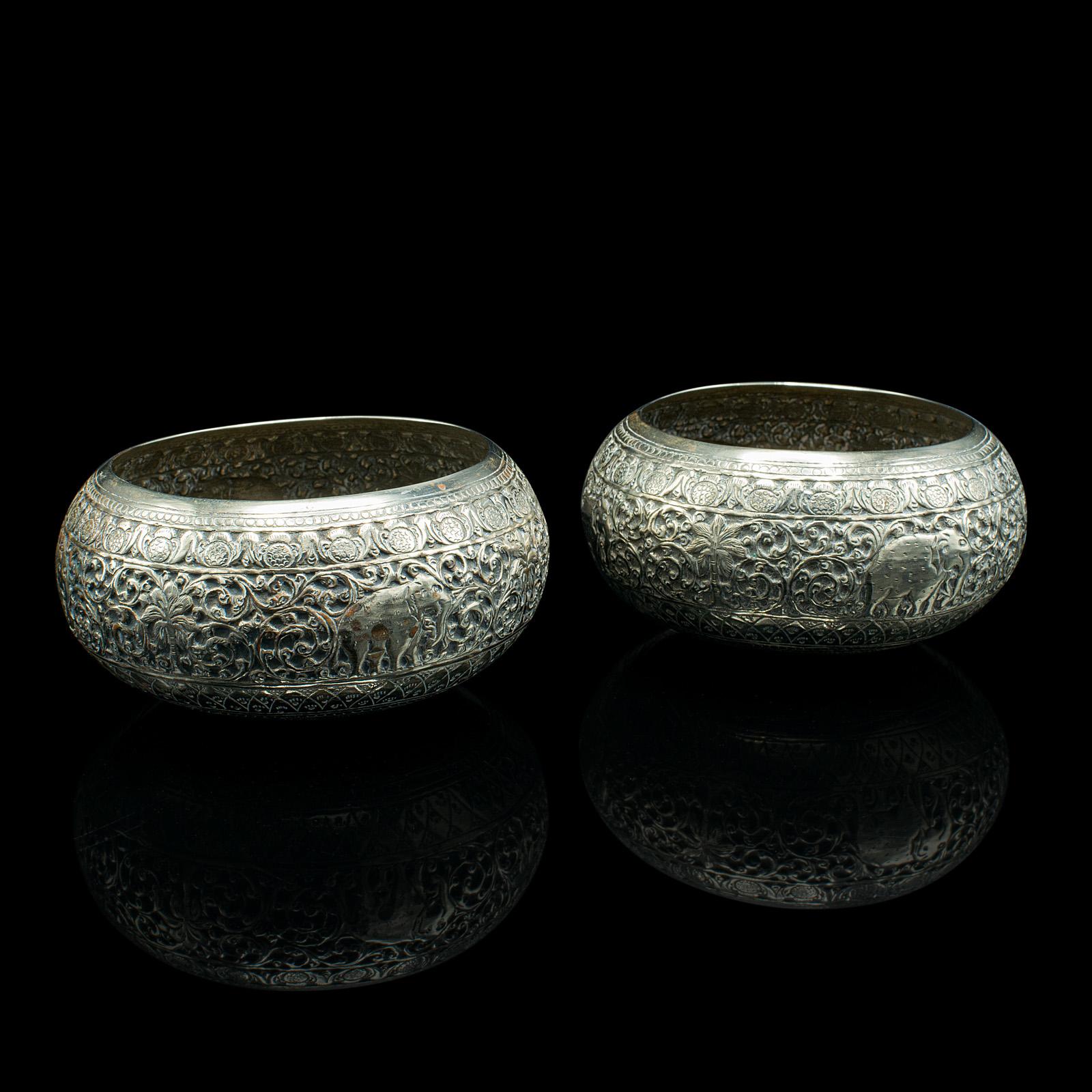 Pair, Small Antique Chutney Dishes, Indian, Silver Plate Serving Bowl, Victorian (1 of 10)