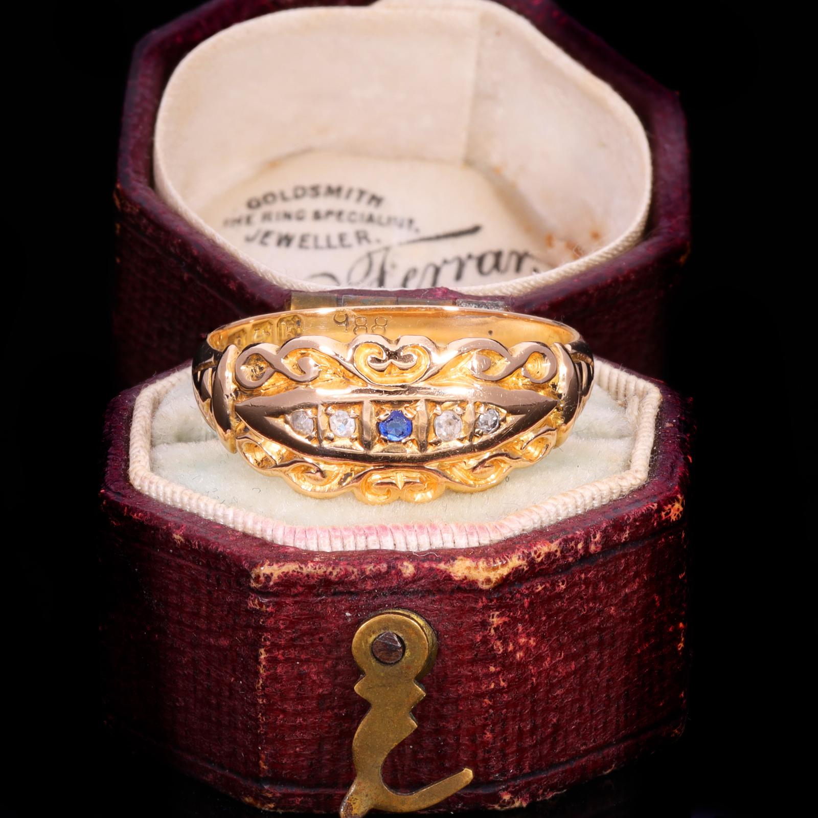 The Antique Edwardian 1909 Sapphire And Diamond Scrollwork Ring (1 of 7)