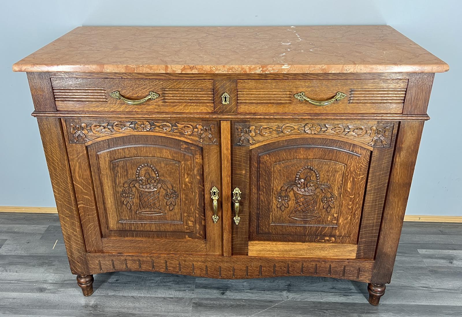 Cabinet Antique French Marble Top Oak Carved with Drawers Sideboard (1 of 13)