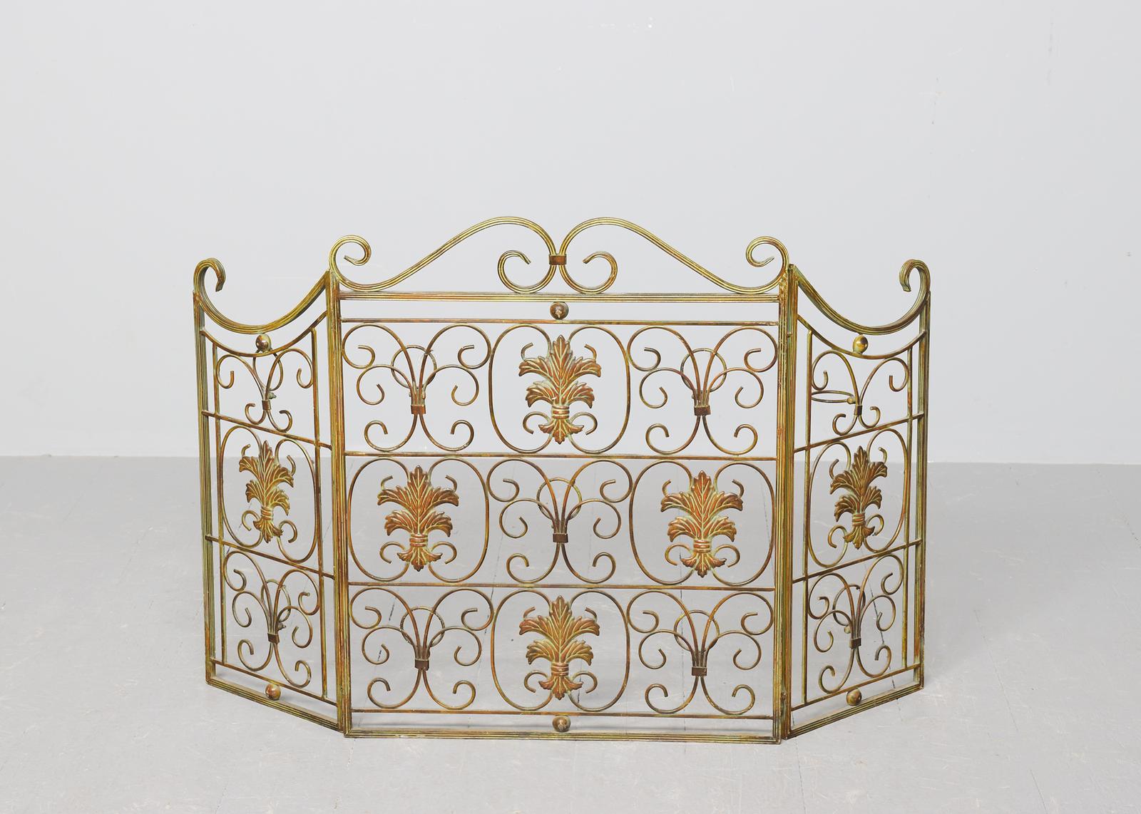 Painted Metal 3 Part Folding Fire Screen (1 of 6) Painted Metal 3 Part Folding Fire Screen (1 of 6)