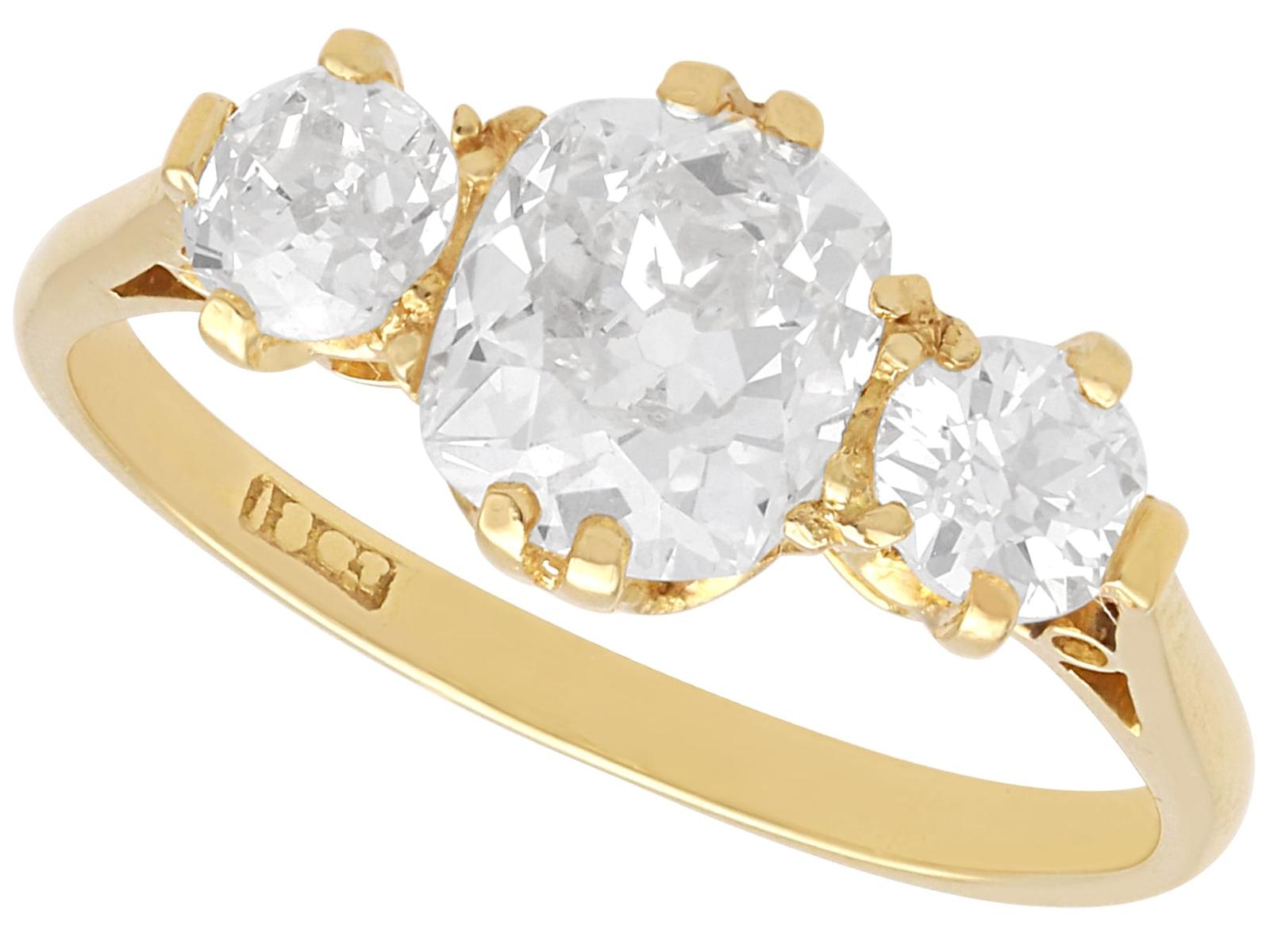 Antique 1.69ct Diamond & 18k Yellow Gold Trilogy Ring c.1905 (1 of 12)