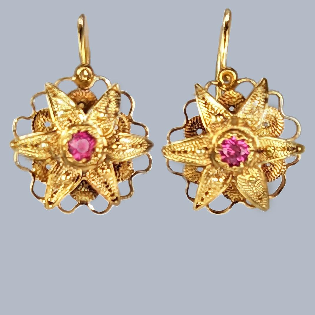 Victorian Ruby Floral Drop Earrings – 18ct Gold, Hook Fittings – Elegant Late Victorian Design (1 of 7)