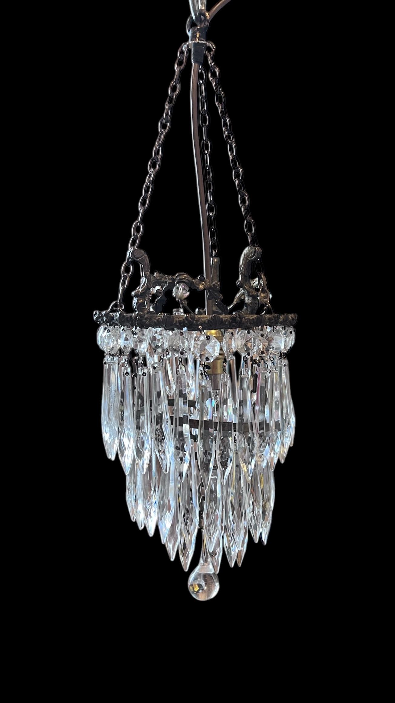 French Single Light Three Tier Waterfall Chandelier (1 of 7)