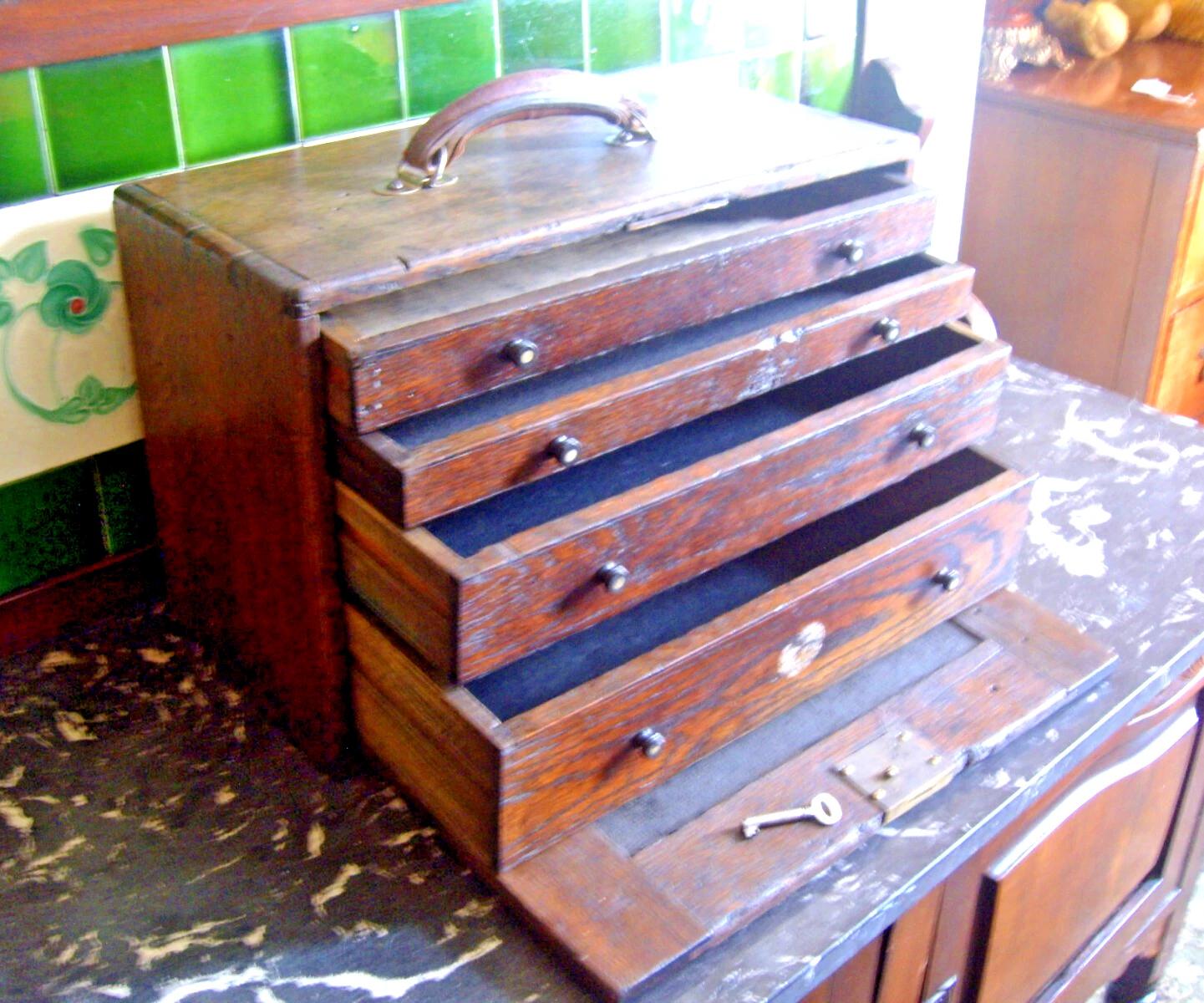 Engineers Wooden Tool Cabinet Chest Of Drawers Antique 1900 Key & Working Lock (1 of 20)
